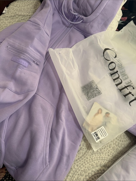 Comfrt Tops - Lilac Zip-Up Hoodie with Comfrt Logo Airplane Mode Zip up Hoodie